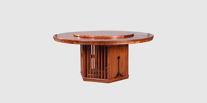 中山中式餐厅装修天地圆台餐桌红木家具效果图